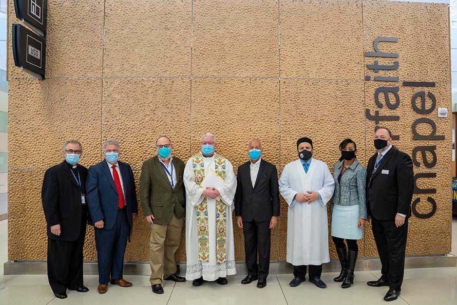Mario Diaz and Liliana Rambo joined faith leaders at the dedication of the new William P. Hobby Interfaith Chapel in February 2022.