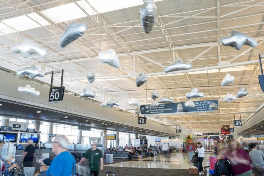 Inflated steel clouds inside Hobby Airport 